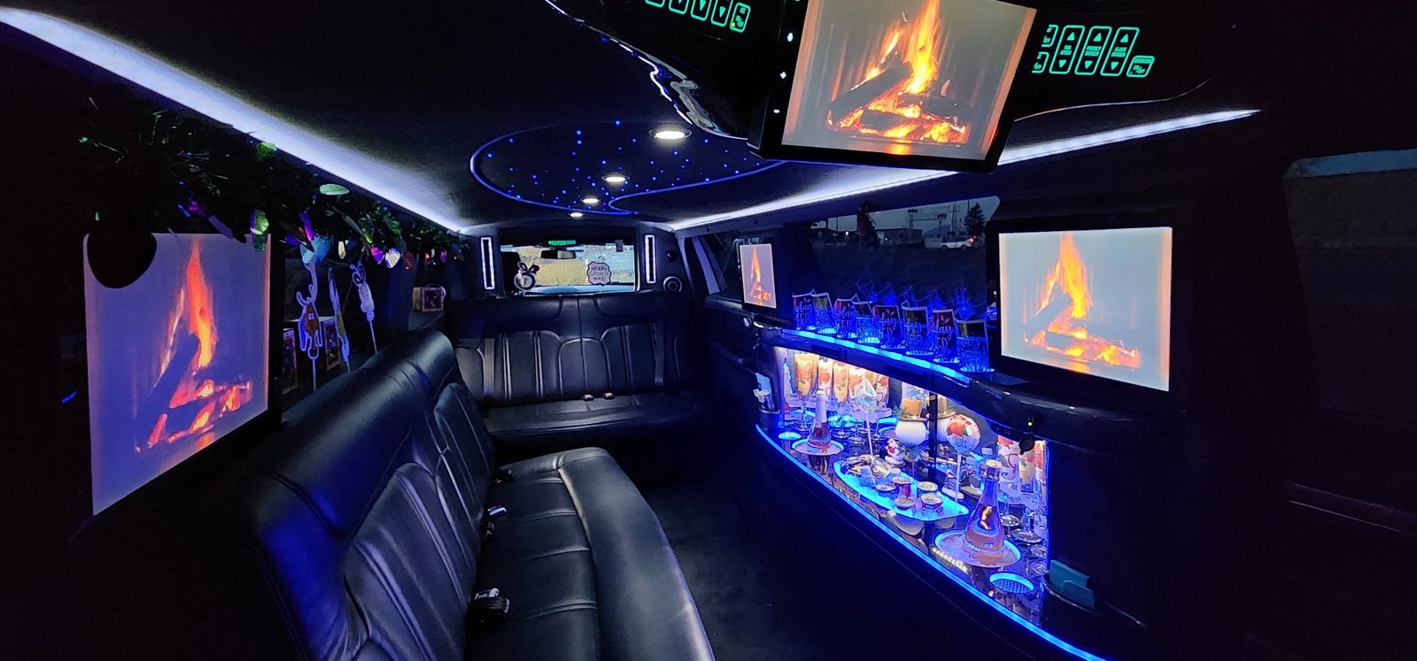 Private stretch limousine interior for a premium airport group trip