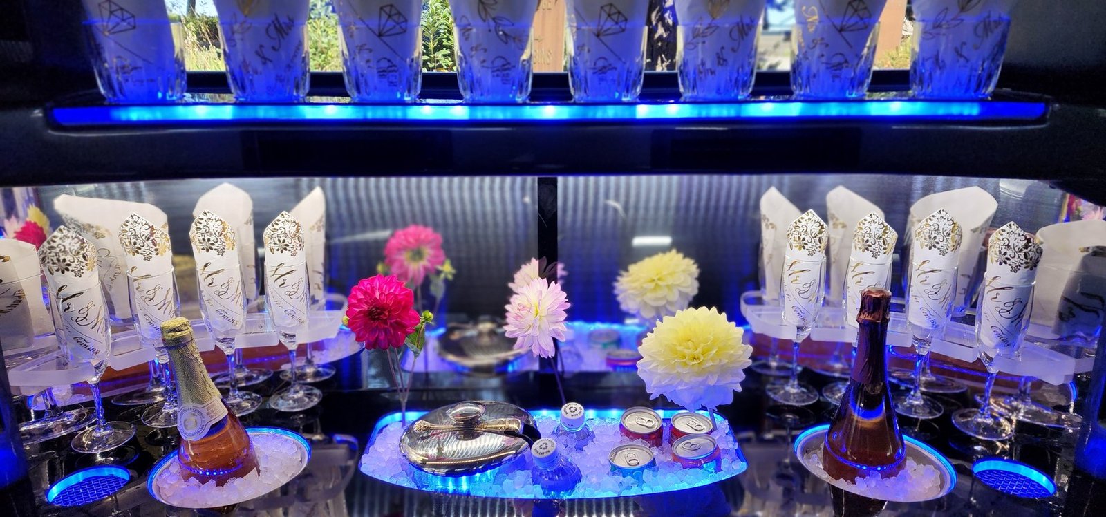 Decorated stretch limousine interior for a celebration