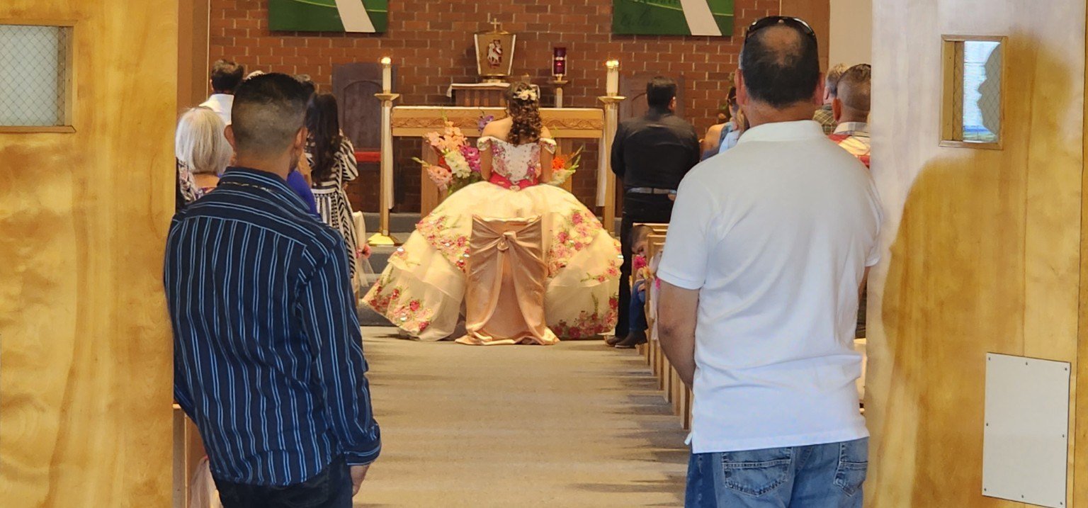 Quinceanera ceremony inside a Catholic church in Sequim Washington