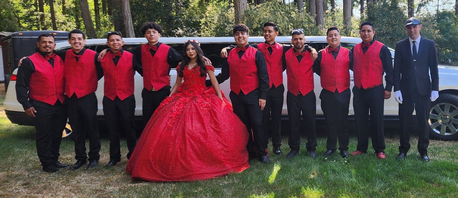 Quinceanera party and white stretch limousine in Skagit County Washington