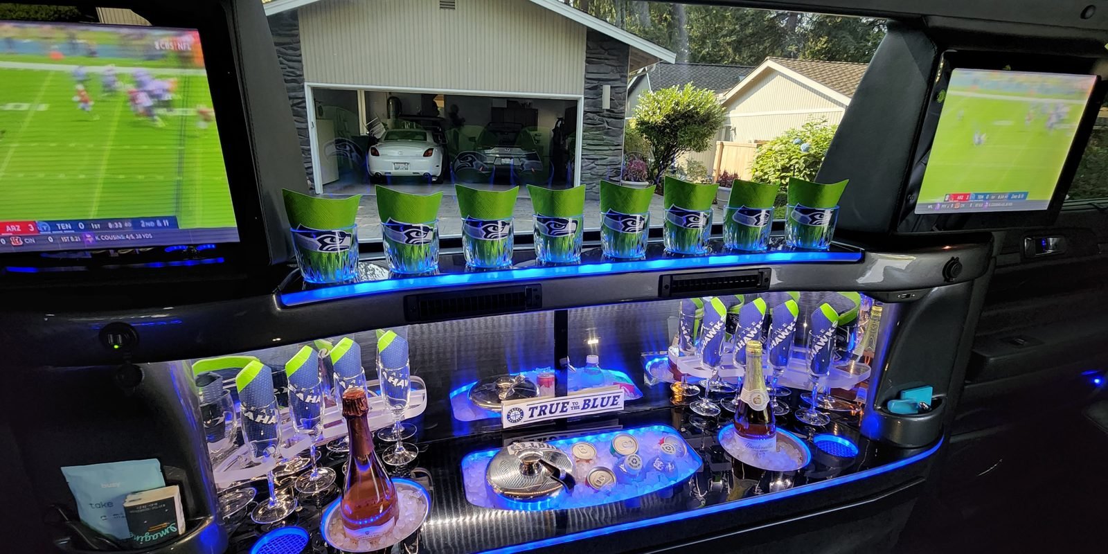 Whidbey Island Limo Seahawks themed setup