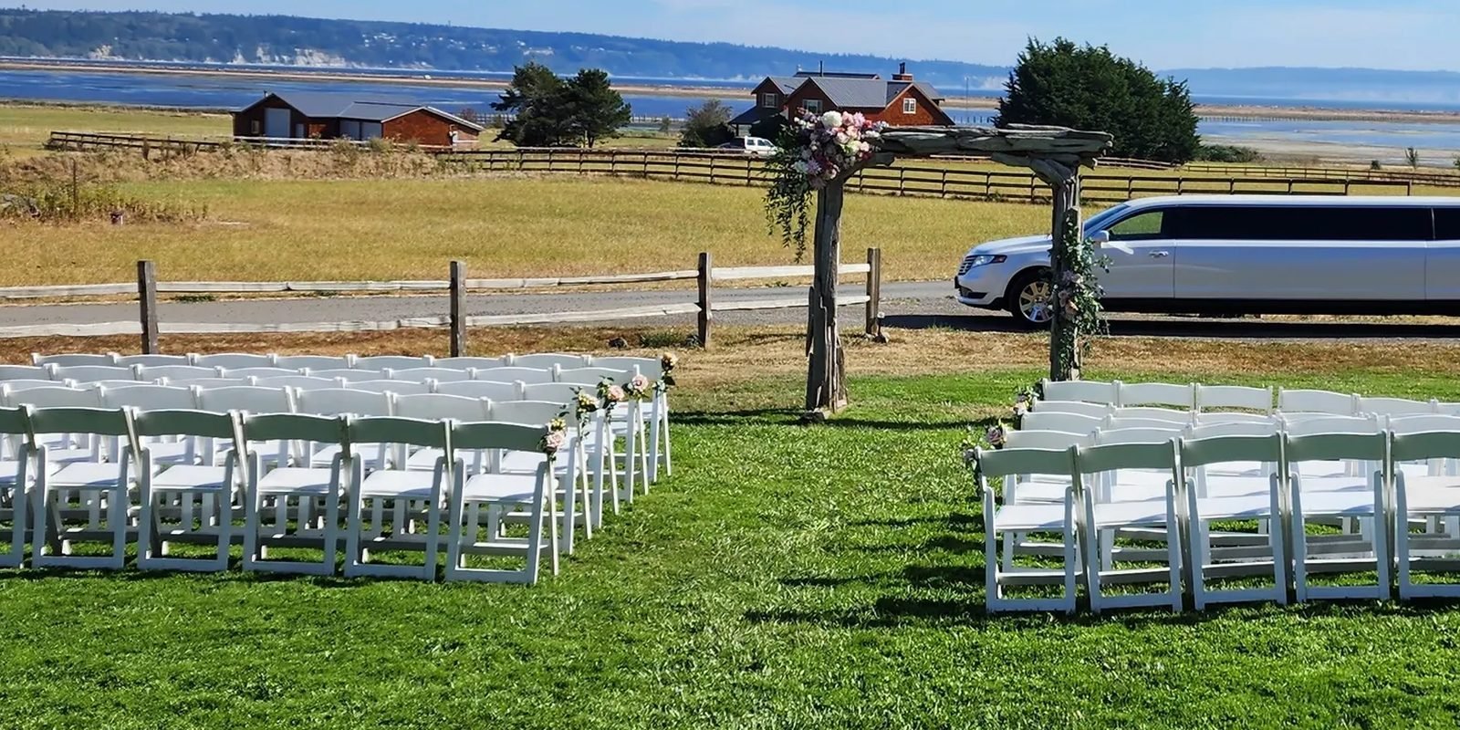 Whidbey Island wedding ceremony with limousine